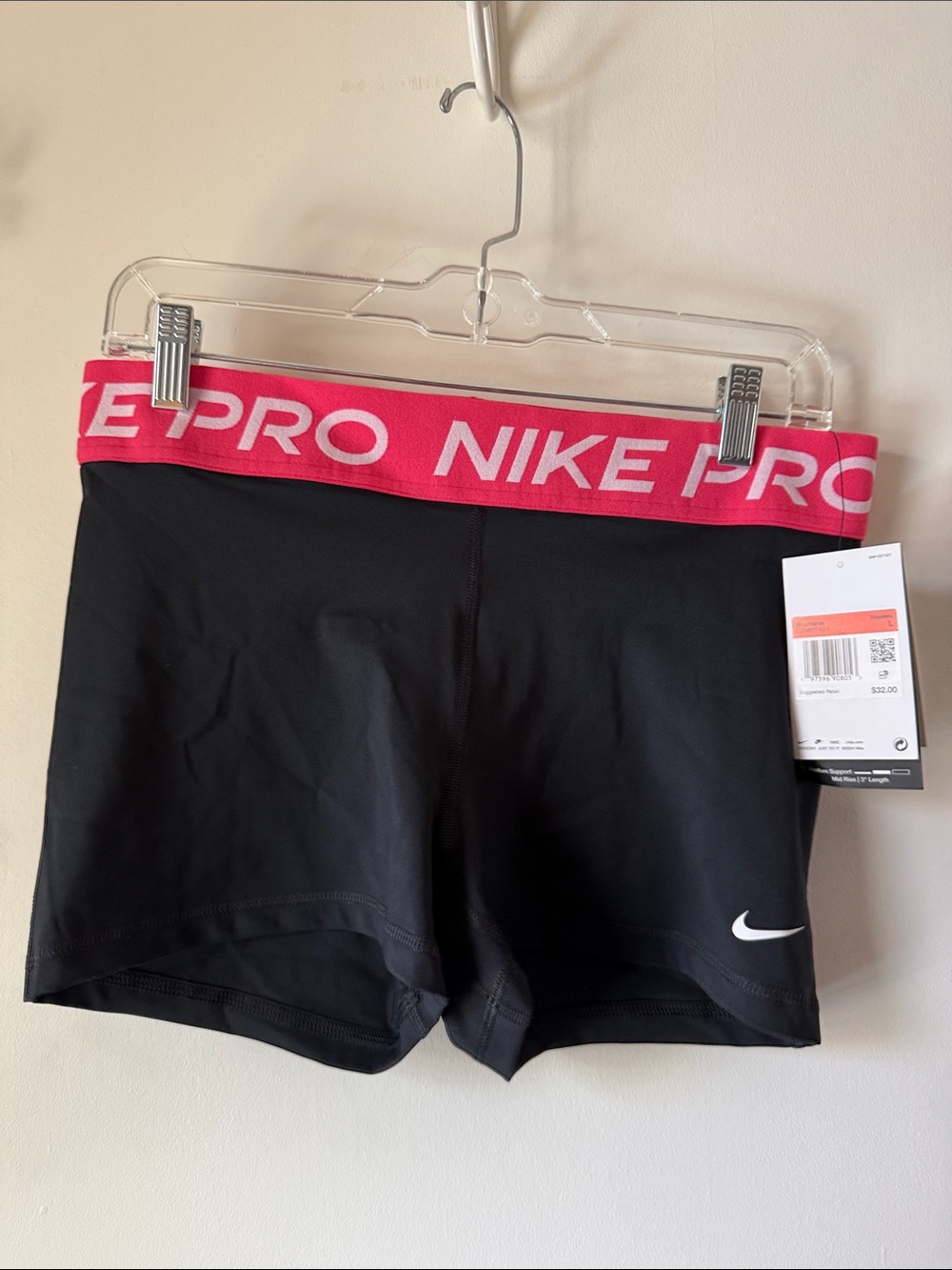 Nike Pro Women's Black Shorts with Pink Waistband